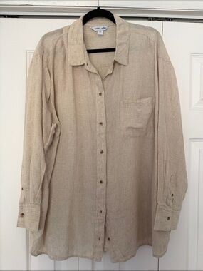 Old Navy Beige Linen Button-Down Shirt